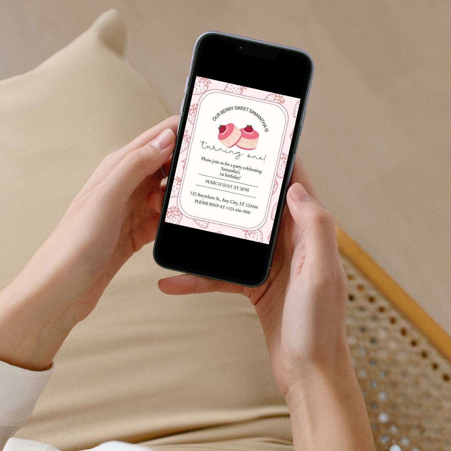 Berry cute birthday invitation, Strawberry birthday invite girl