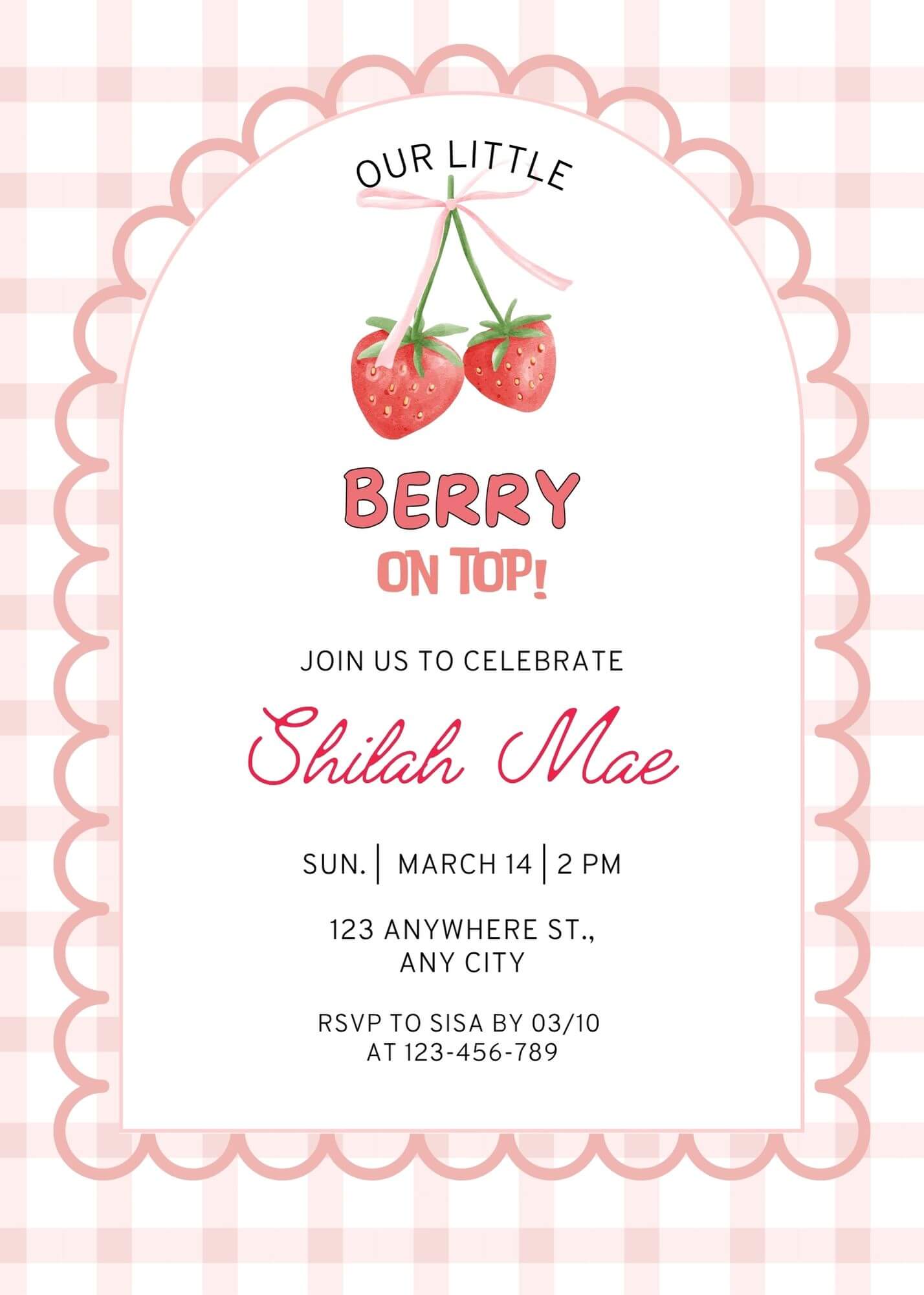 berry on top strawberry birthday invite