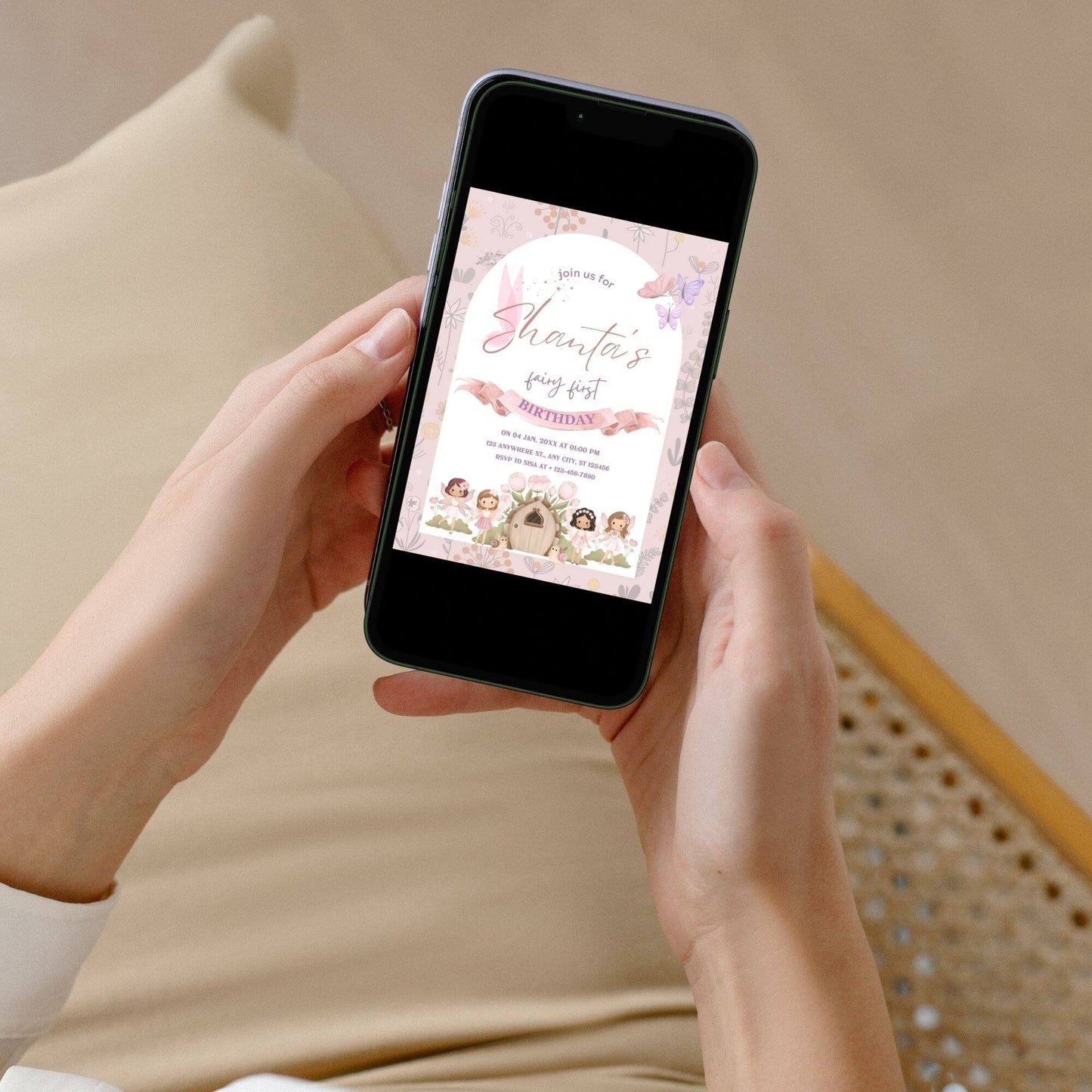 e card first one birthday for a baby girl. fairy theme