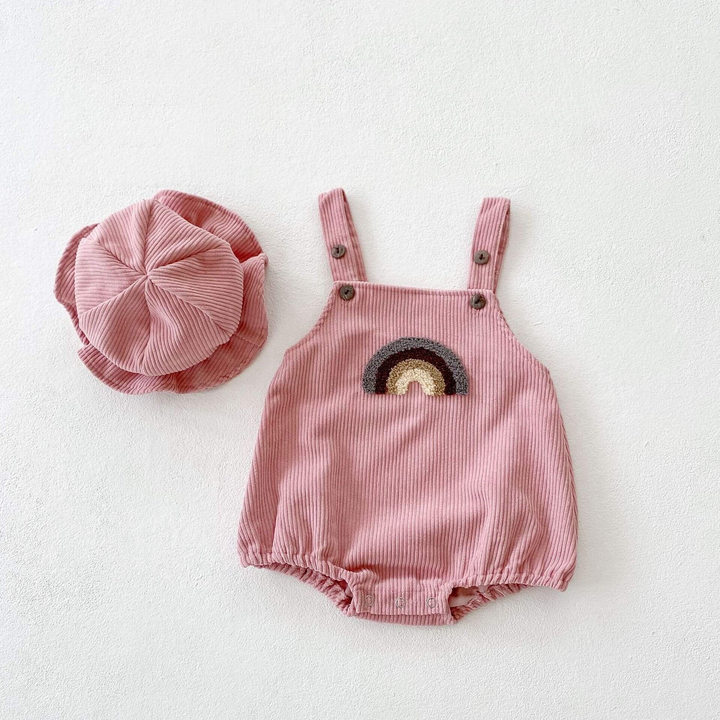 corduroy rainbow girl romper with hat royale pink cute baby outfit clothing birthday gift idea summer baby outfit, newborn photoshoot