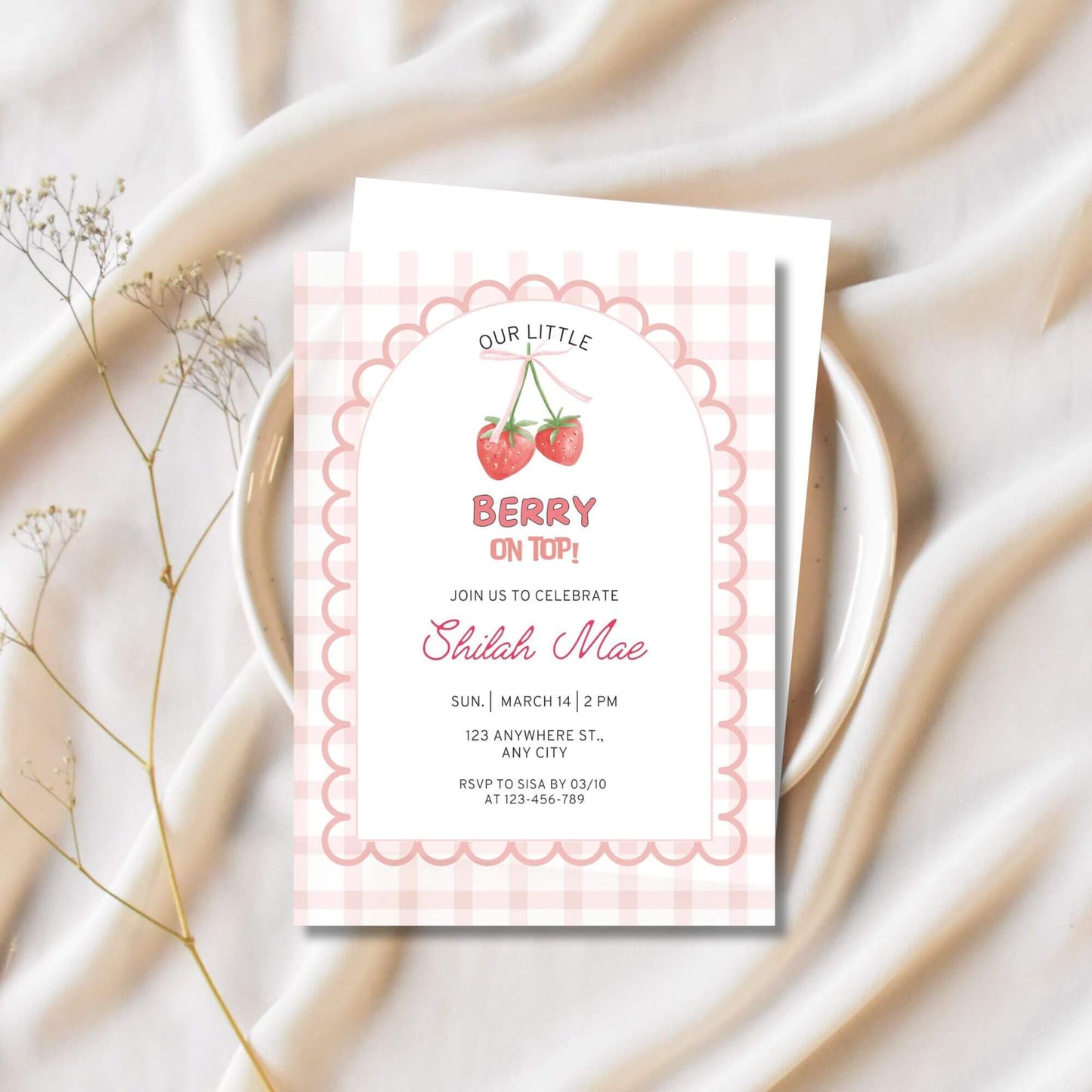 berry sweet birthday template, 1st birthday strawberry printable