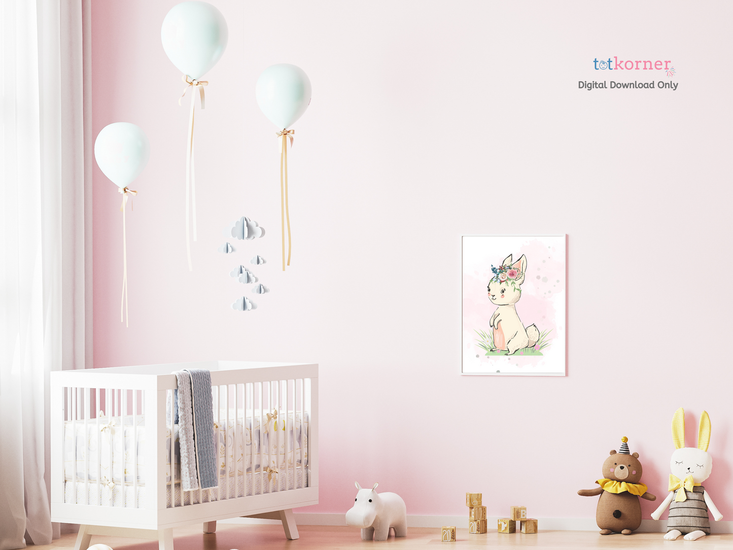 floral crown animal portrait bunny decor | bunny digital art | bunny digital | bunny digital download | bunny download | rabbit decor | rabbit decoration | wall prints | bunny rabbit wall art | bunny wall pictures | bunny wall art nursery
