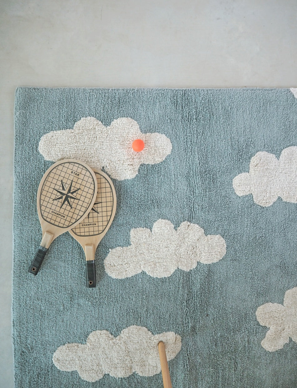 Vintage Blue Clouds Washable Nursery Rug