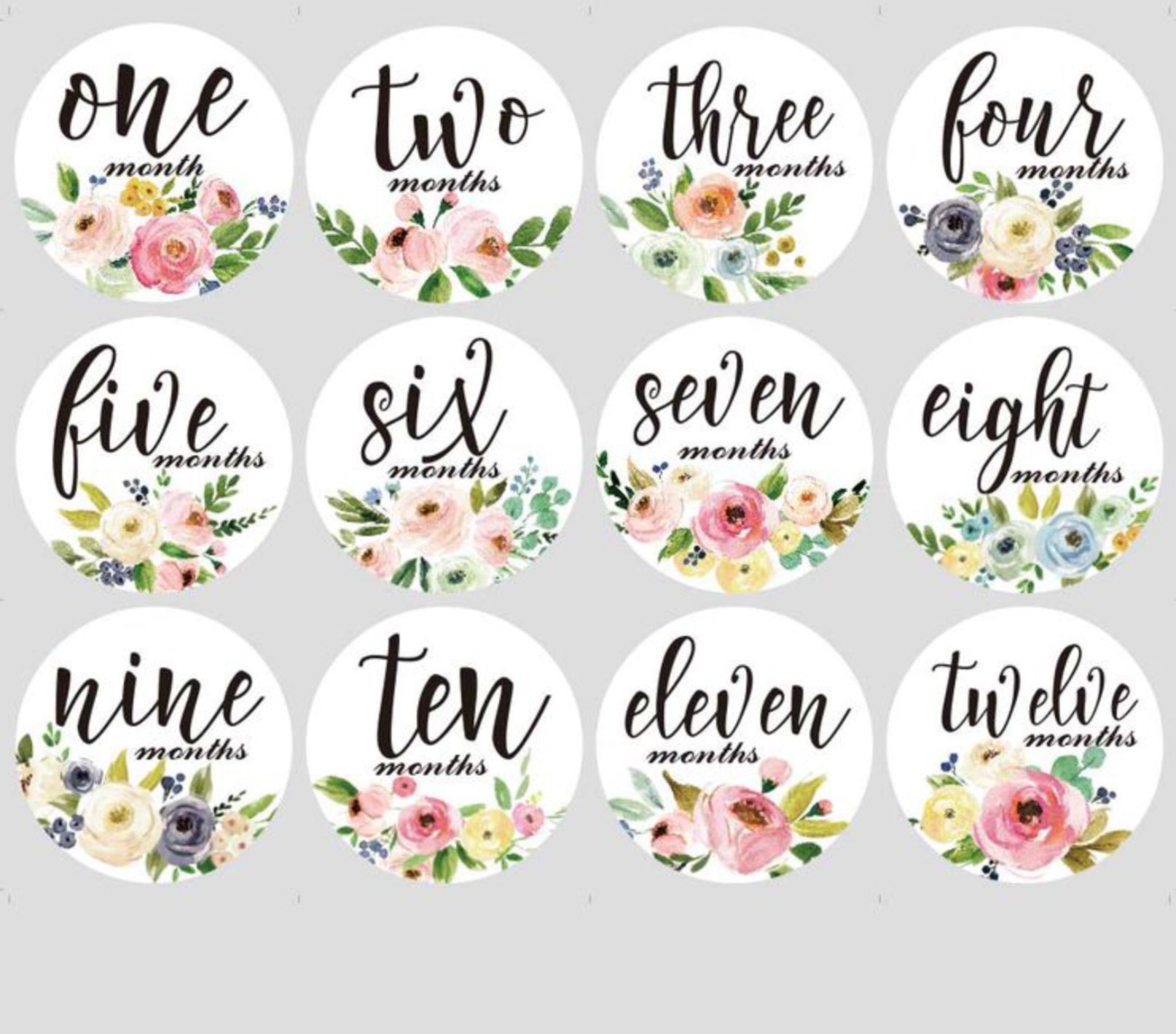 Floral Print Baby Monthly Milestone Stickers Set of 12 – totkorner