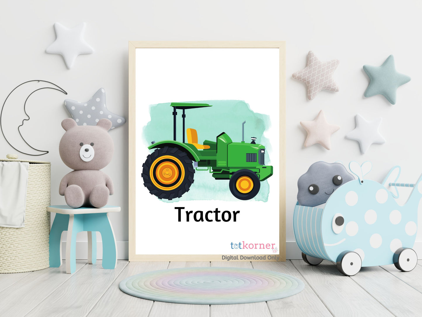 tractor | digital wall art | tractor digital art | digital tractor | digital download tractor | vehicle prints | boys room decor | boys birthday theme | unique gift for boys | printable | digital download | print for walls | nursery | prints | trucks | nursery art | vehicle prints | construction decor
