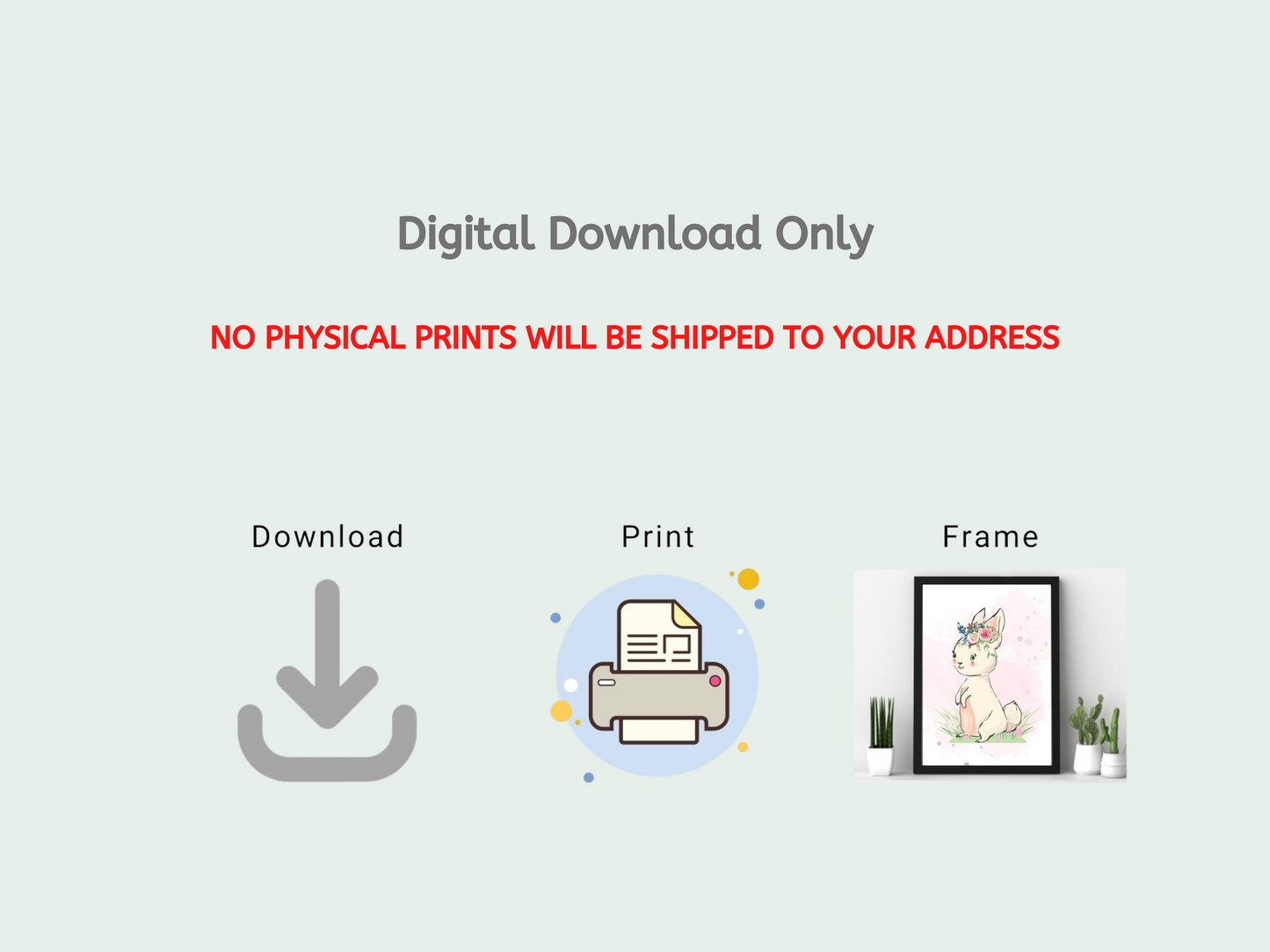 Bunny Wall Art- Nursery Wall Art ~ Bunny Print ~ Rabbit with Floral Crown ~ Floral crown animal portrait - Printable Digital Download