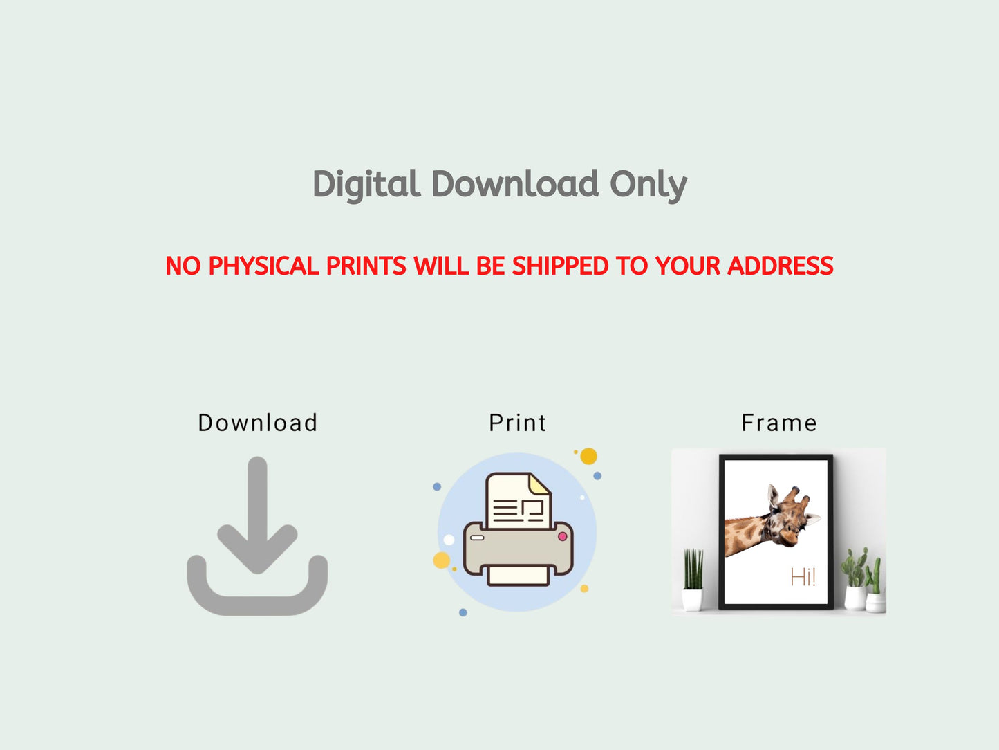 Giraffe Digital Prints Wall Art- for Children's Bedroom or for Nursery, Giraffe Art, Giraffe Digital Download, Animal Print, Nursery art animal