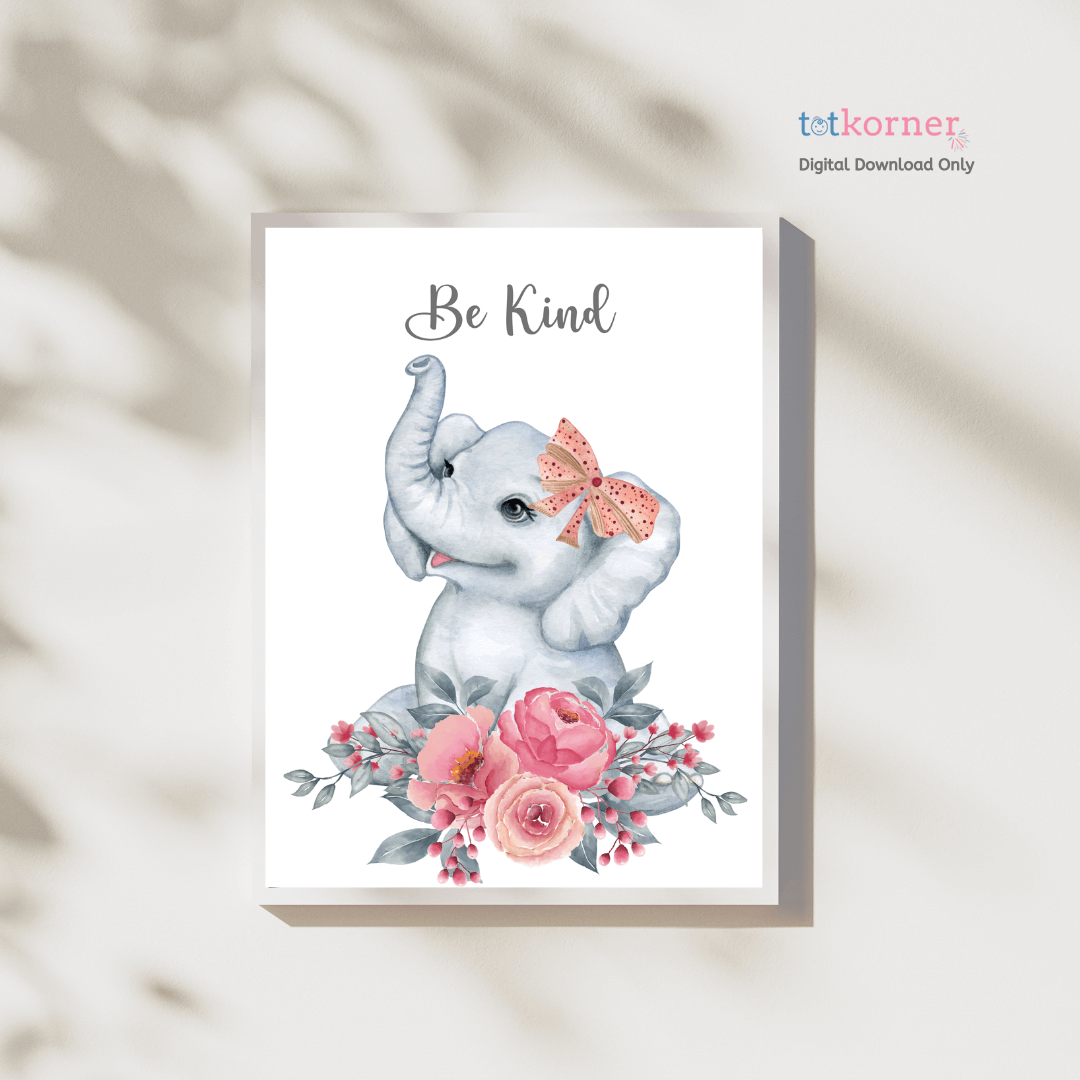 baby elephant wall decor, art print pink elephant, baby animal