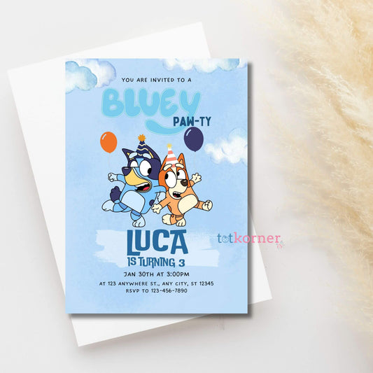 customizable bluey birthday invite, first  one birthday bluey, children birthday invite