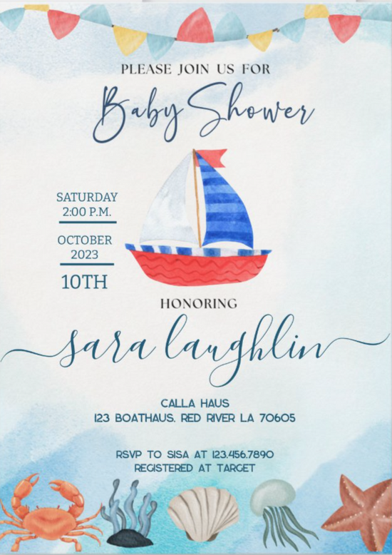 baby shower, baby, nautical theme, pregnancy, boat, personalized invitations, nautical invitation