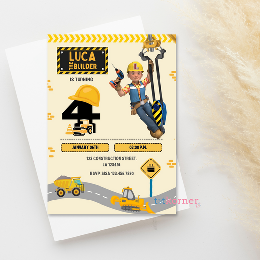 bob the builder printable invitation downloadable birthday card, construction theme, printable first birthday invitation, one birthday ideas