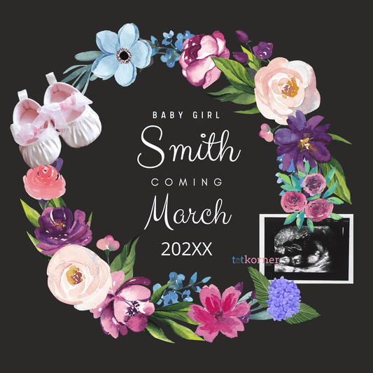 spring pregnancy digital announcement, floral photo announcement ideas