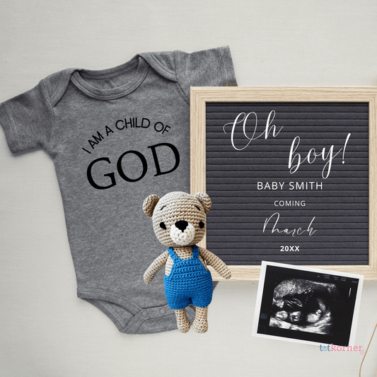 Pregnancy Announcement Digital For Social Media, I am a child of God baby onesie, religious announcement, digital download for baby
