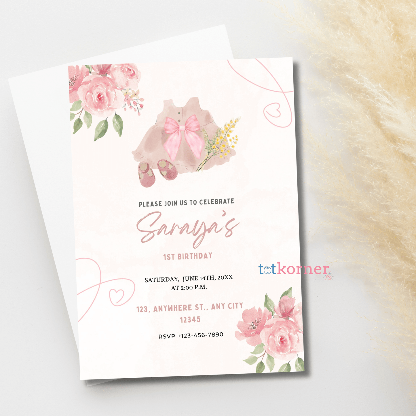 cute pink bow birthday invites baby girl printable digital download