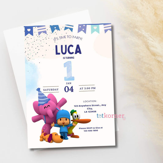 Pocoyo Birthday Invitation Invite Digital Download