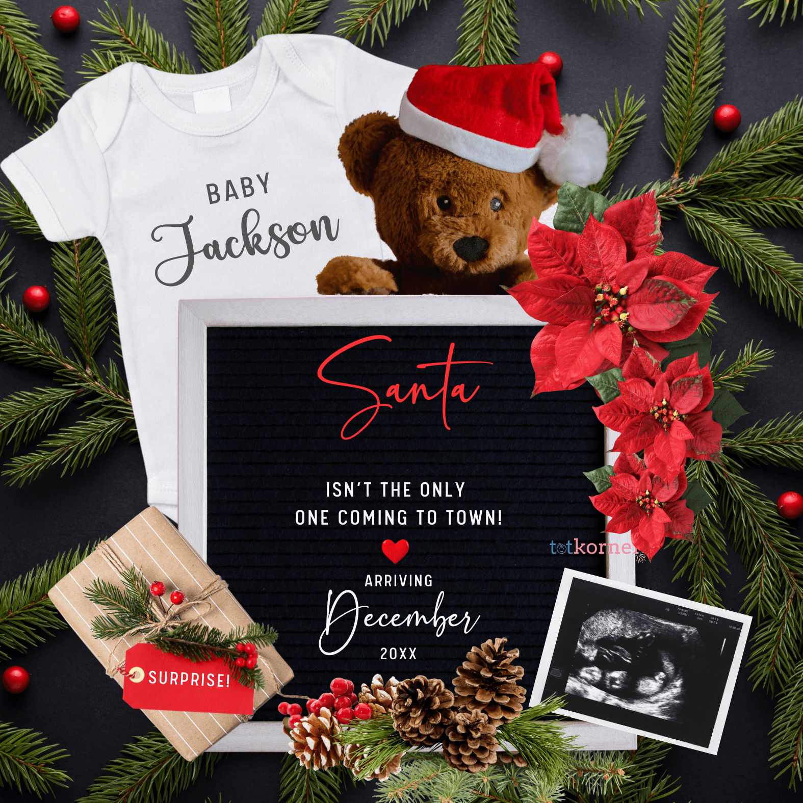 Christmas Pregnancy Santa Isn't The Only One Coming To Town Announcement Digital Baby Announcement Editable Template Instant Download