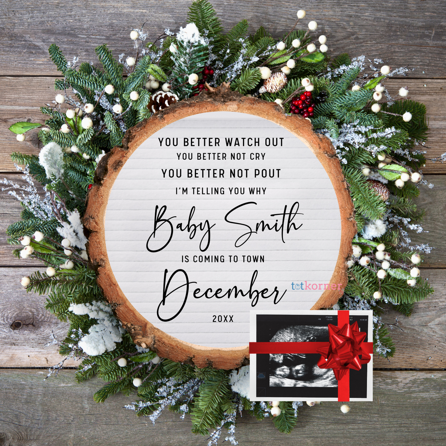 Christmas expecting baby announcement digital download, new baby Christmas card