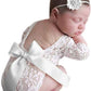 Newborn girl lace romper set, newborn girl cream photo outfit baby girl open back long sleeve romper props newborn photography prop