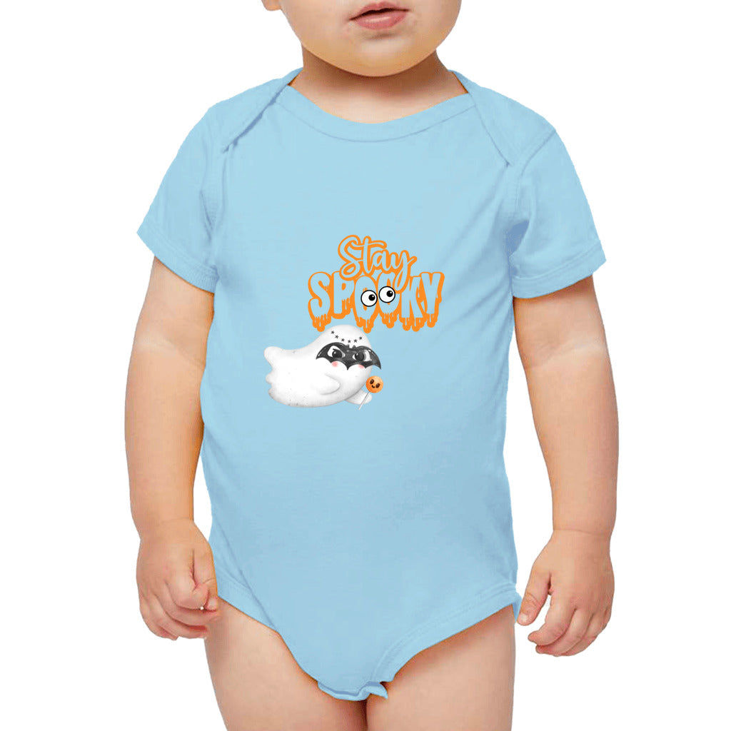 trick or treat baby bodysuit clothing, spooky, ghost funny, baby, kids onesie, Funny halloween baby, funny baby halloween costumes, baby halloween bodysuit, ghost, pumpkin fall baby blue