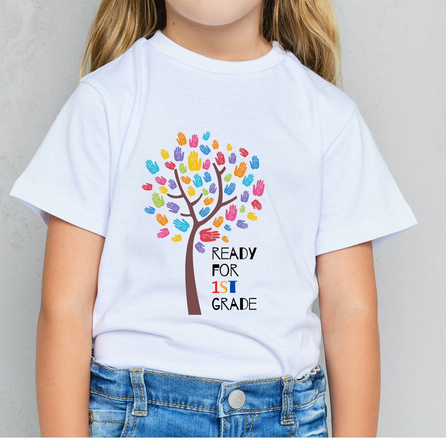 Ready for 1st Grade | Hand prints tree personalized First Day Of School T-Shirt | Unisex Size T-shirt
