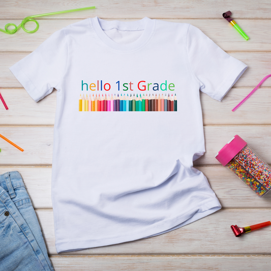 Hello 1st Grade | Back to School Unisex Tee | Personalized First Day Of School T-Shirt