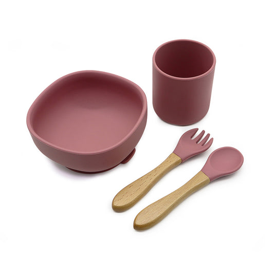 Dark Pink Silicone Feeding Set | Silicone Baby Feeding Set | Baby Shower Gift | First Birthday Gift | blue feeding set | spoon fork