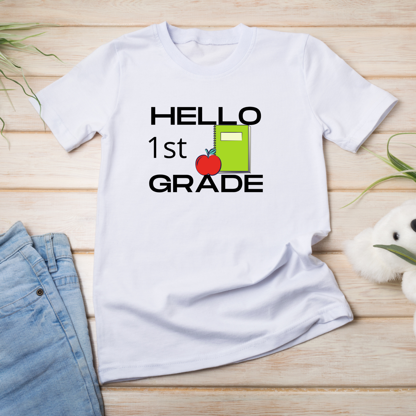 Hello 1st Grade | Back to School Unisex Tee | Personalized First Day Of School T-Shirt | Unisex Size Gildan Tee Youth Heavy Cotton T-Shirt