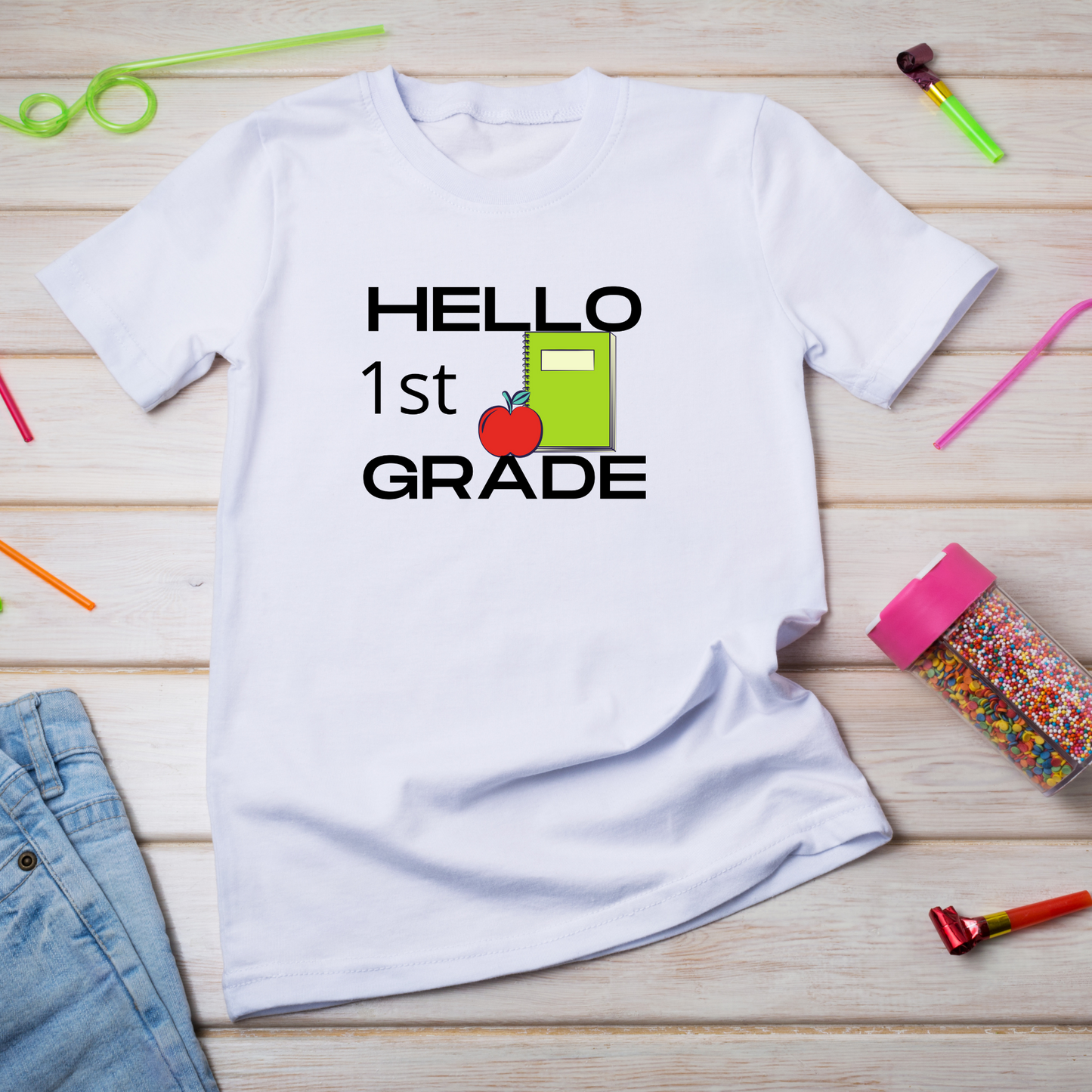 Hello 1st Grade | Back to School Unisex Tee | Personalized First Day Of School T-Shirt | Unisex Size Gildan Tee Youth Heavy Cotton T-Shirt