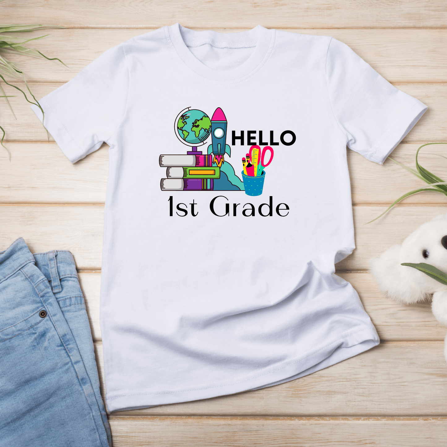 Hello 1st Grade Youth Jersey Unisex Tee | Personalized First Day Of School T-Shirt | Unisex Size T-shirt