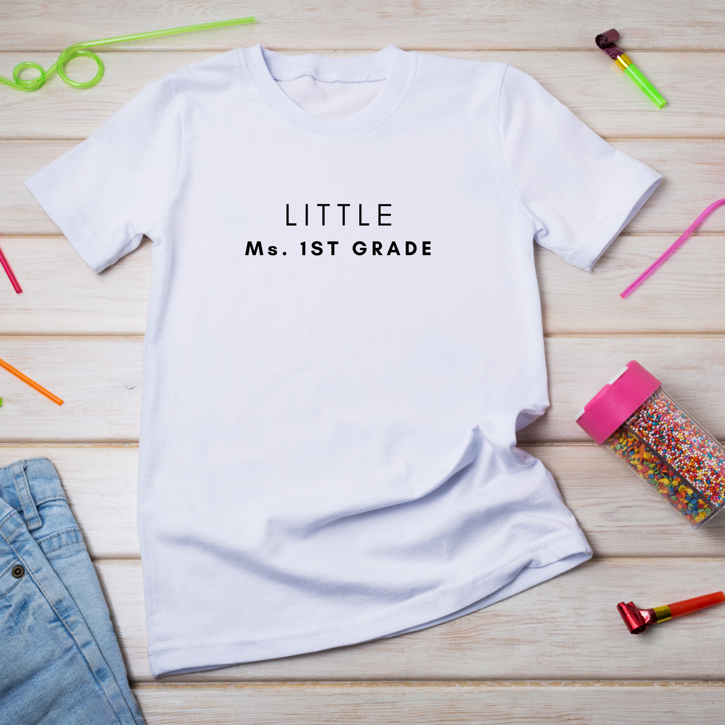 Little Ms. First Grade Shirt | Personalized First Day Of School T-Shirt | Unisex Size Gildan Tee Youth Heavy Cotton T-Shirt