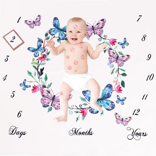 Butterfly Baby Milestones Blanket | Picture Backdrop for Photos | Baby Milestone Photoshoot Ideas