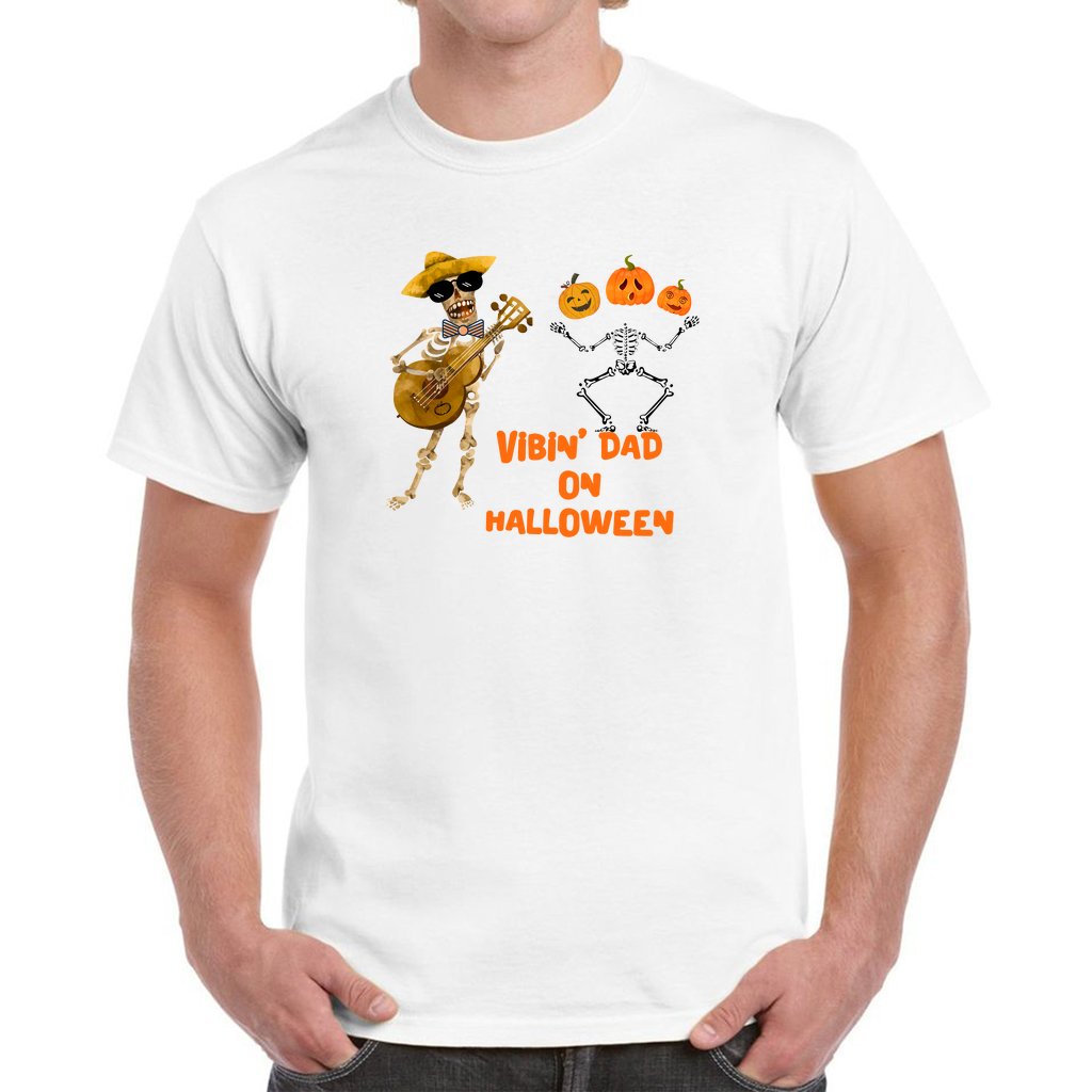 Vibin dad on halloween funny shirts for men, skeleton guitar music lover halloween, spooky scary skeleton, spooky, scary halloween costumes
