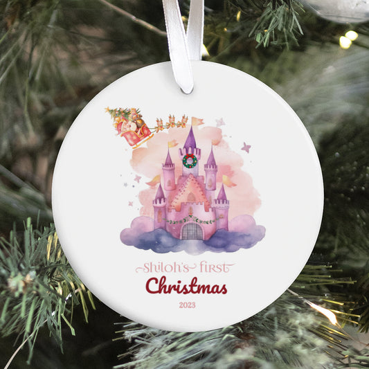 baby gift idea, Christmas gift newborn, baby, baby's first Christmas ornament, Christmas decor, personalized, castle princess 