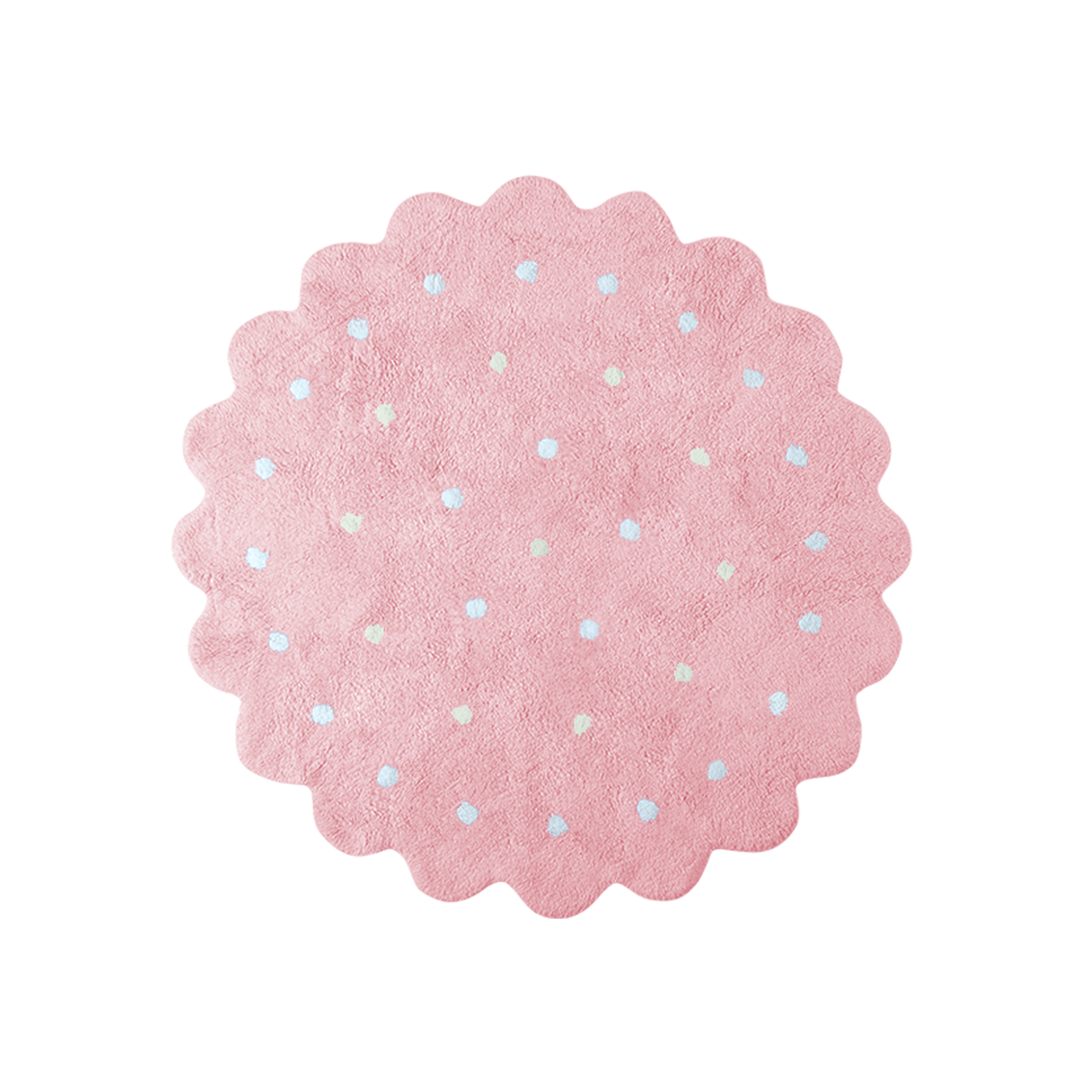 Pink with white and beige dots Little Biscuit Washable Nursery Round Rug