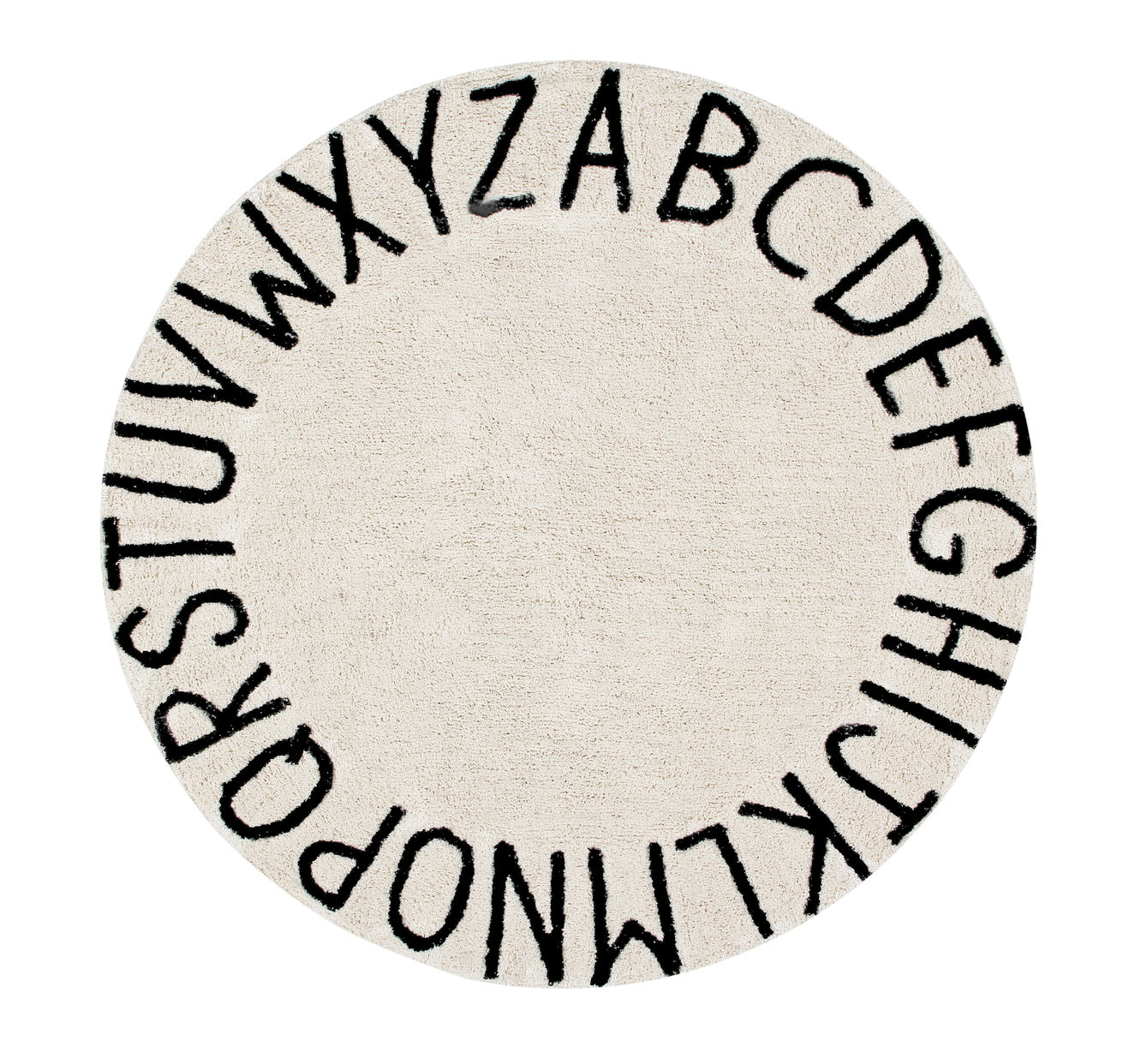 Round ABC  Washable Rug (Natural/Black)