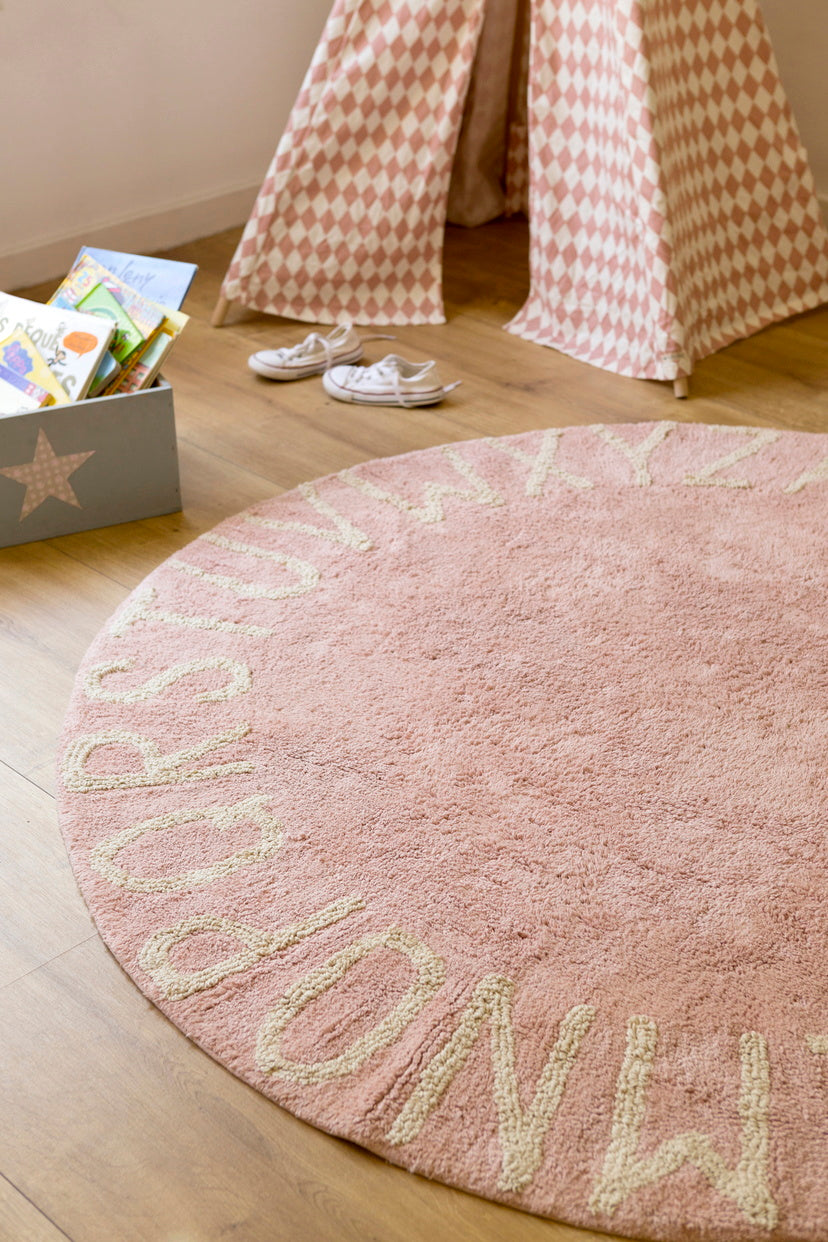 Round ABC Washable Rug (Vintage Nude-Natural )