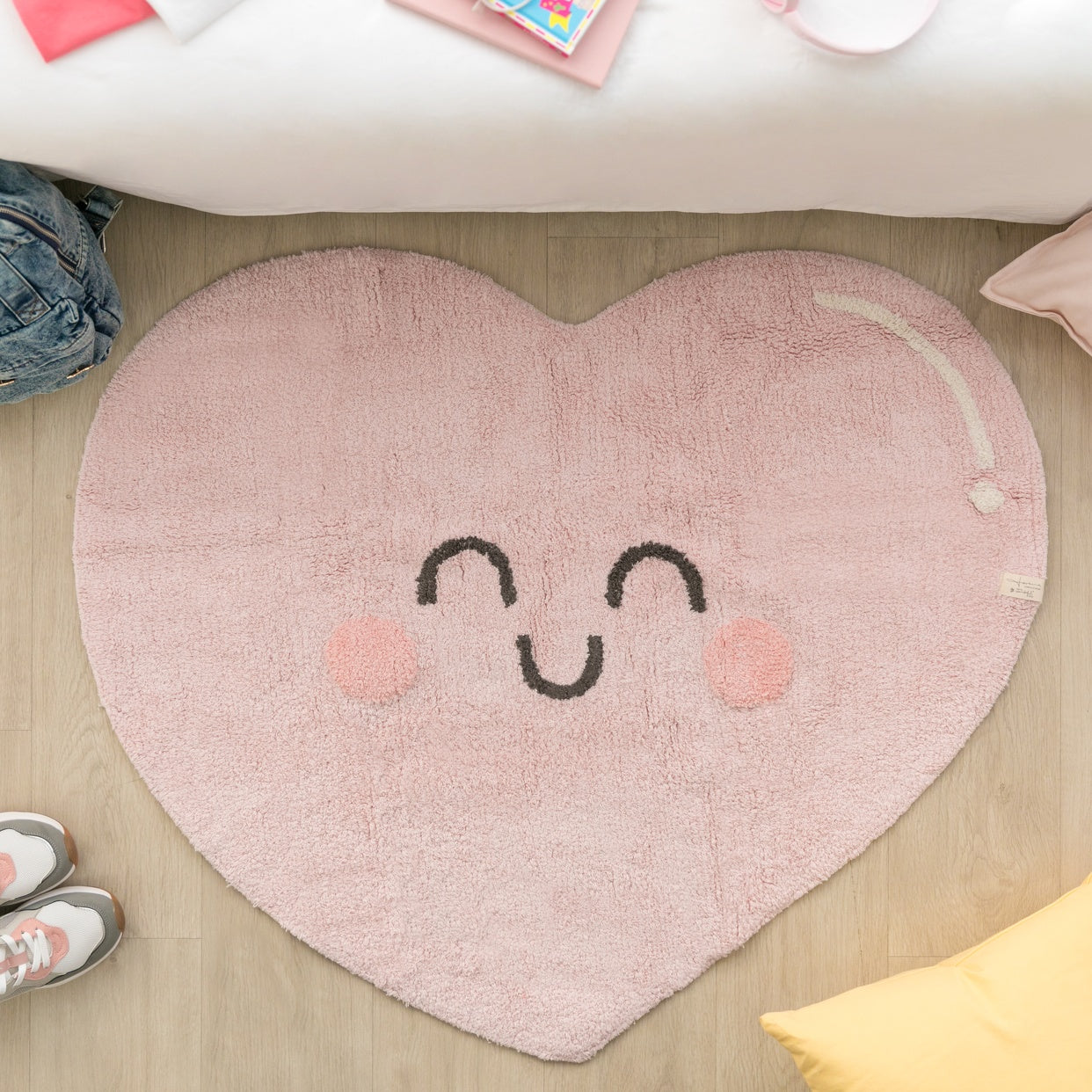 Pink Happy Heart Washable Nursery  Rug 