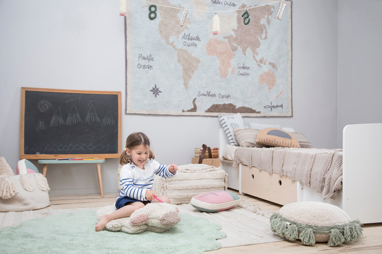 Green Puffy Sheep Washable Nursery Rug