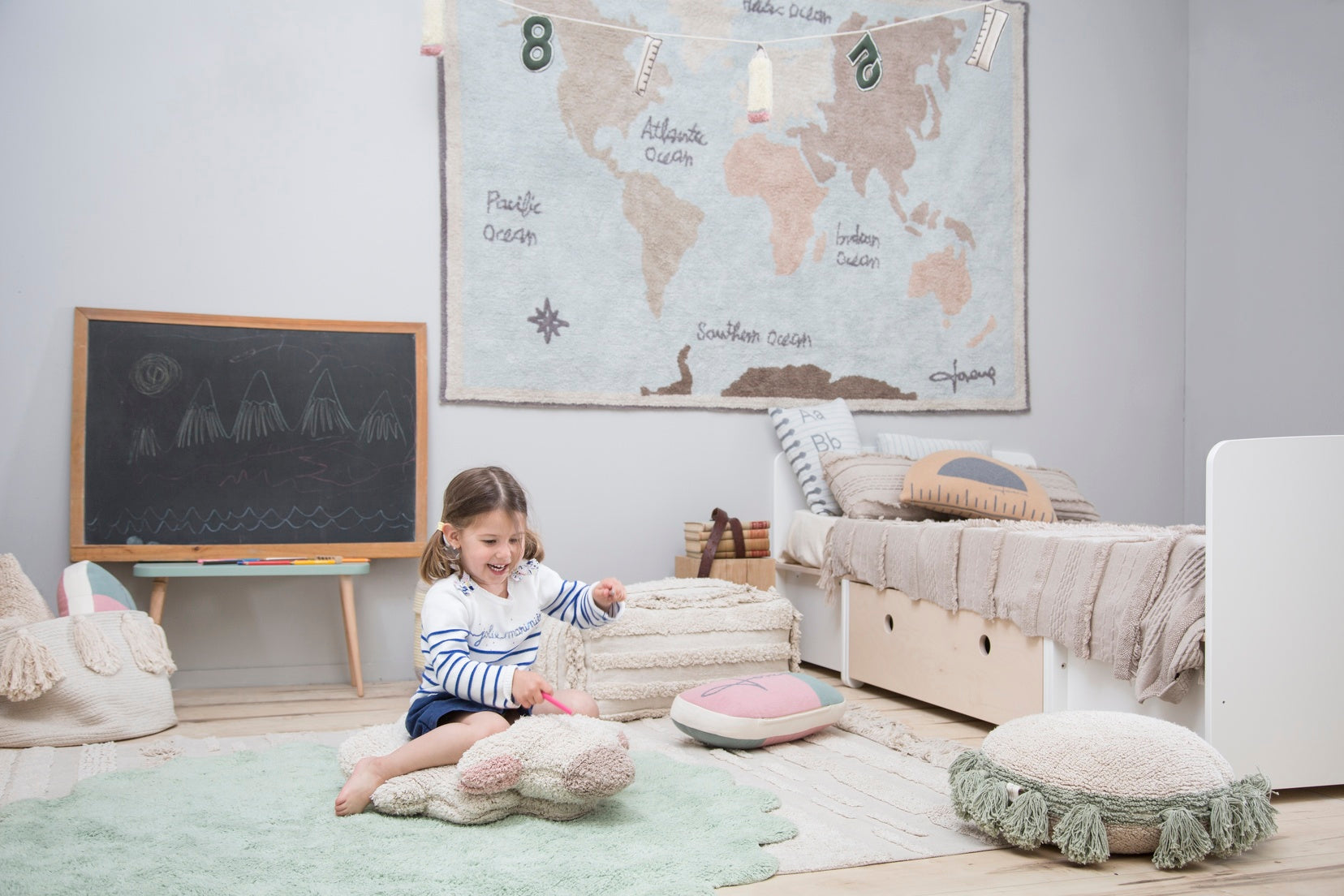 Green Puffy Sheep Washable Nursery Rug