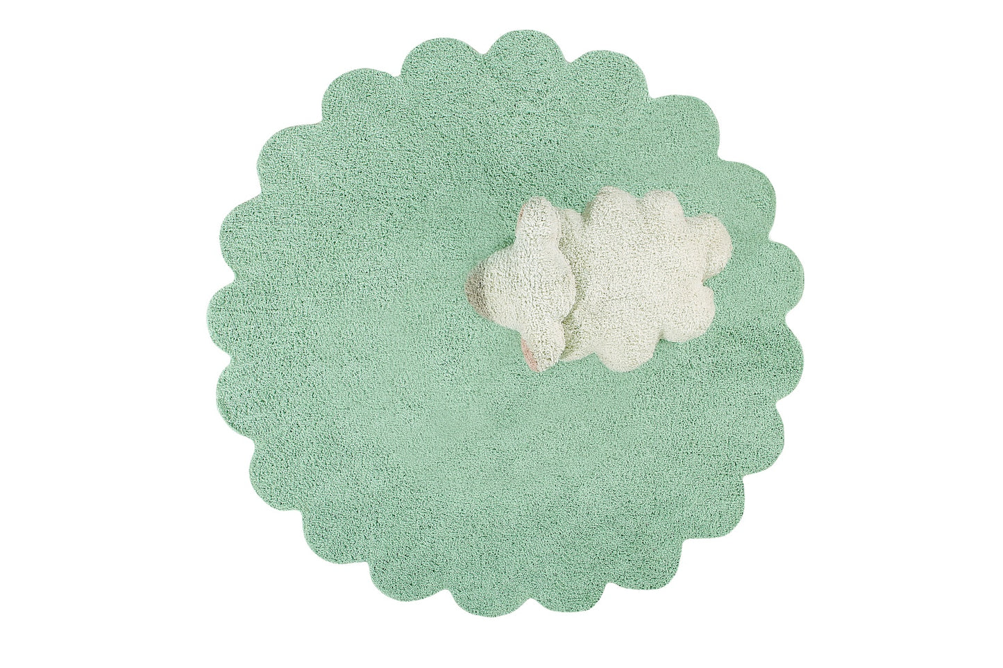 Green Puffy Sheep Washable Nursery Rug 