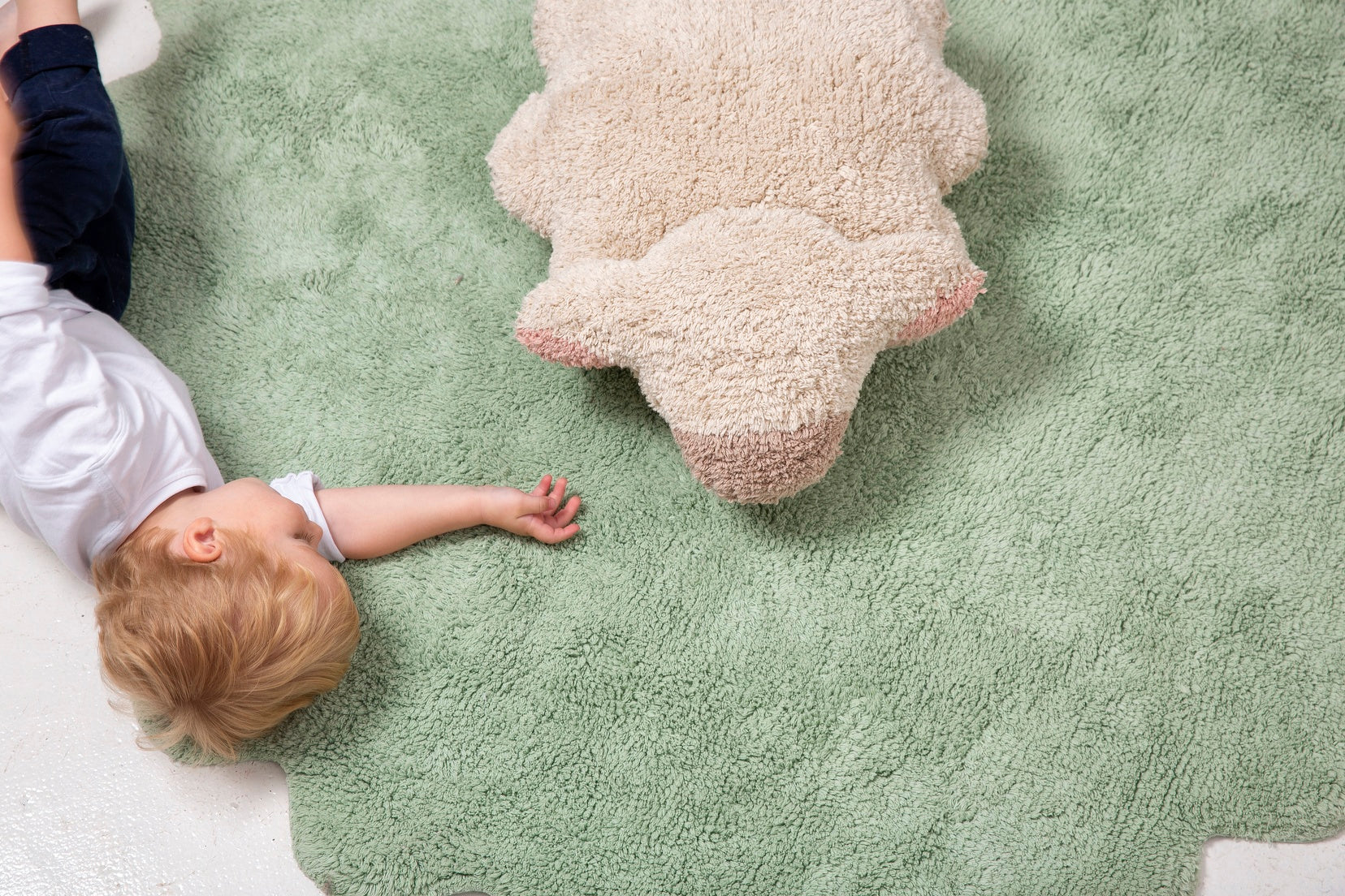 Green Puffy Sheep Washable Nursery Rug