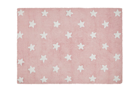 Pink White Stars Washable Nursery  Rug 