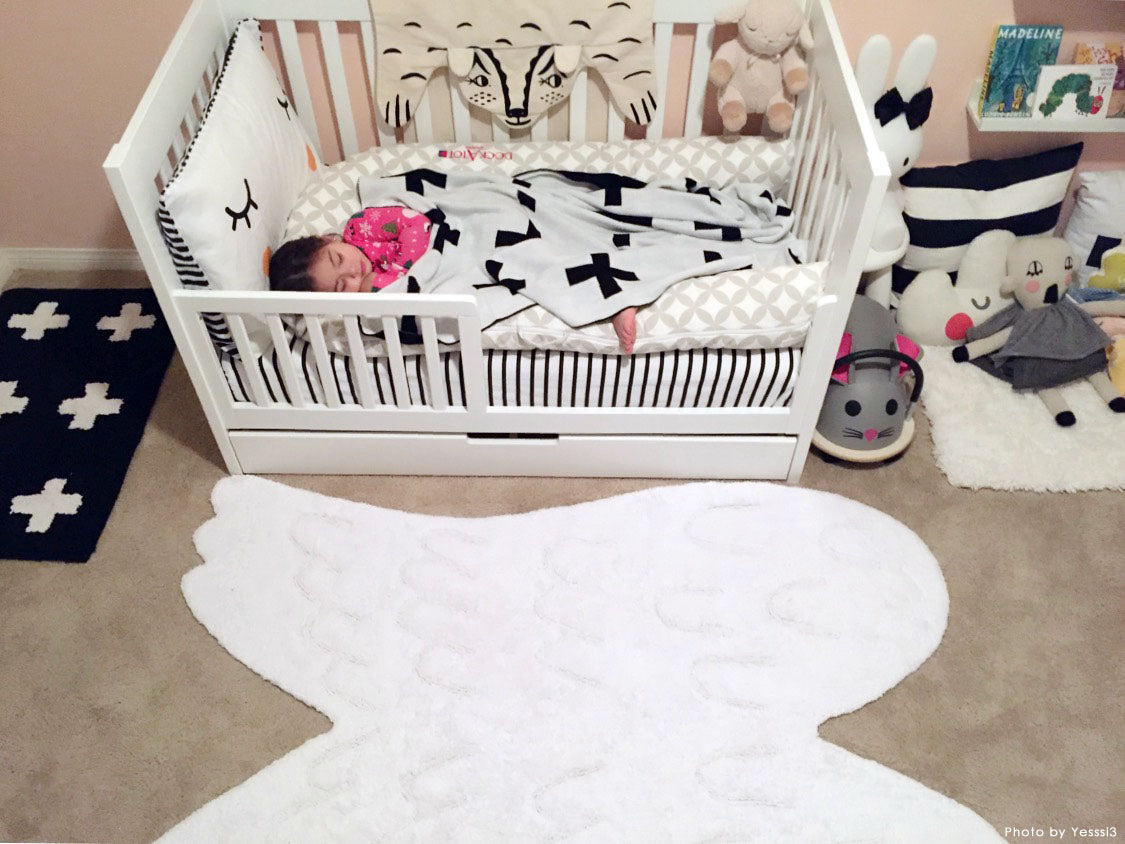 White Silhouette Wings Washable Nursery Rug