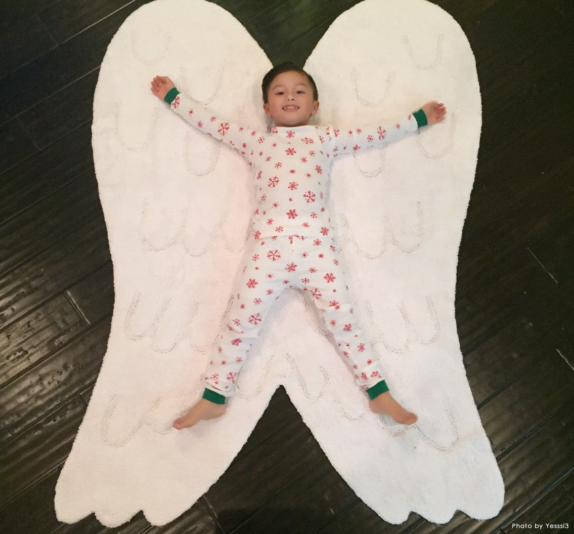 White Silhouette Wings Washable Nursery Rug