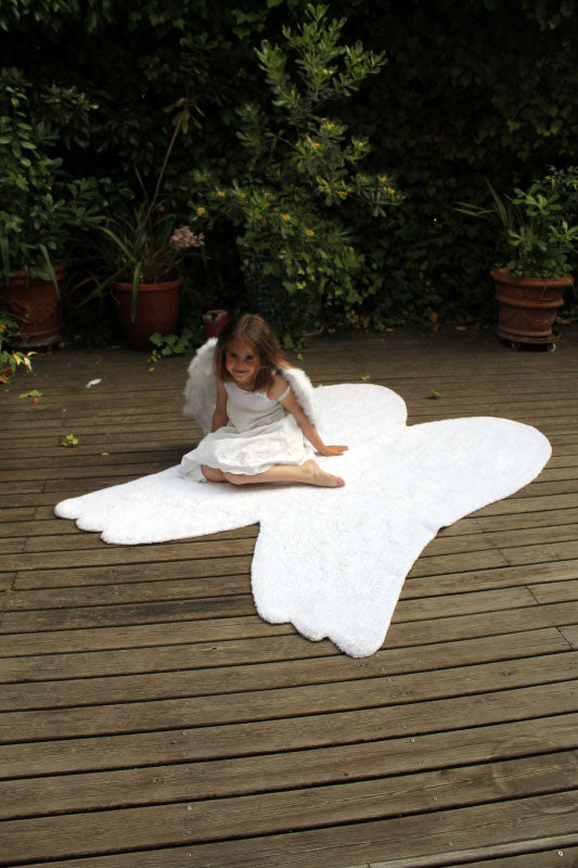White Silhouette Wings Washable Nursery Rug