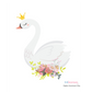 White Swan with crown nursery wall art - Girls nursery decor - Swan Princess - Swan Digital download