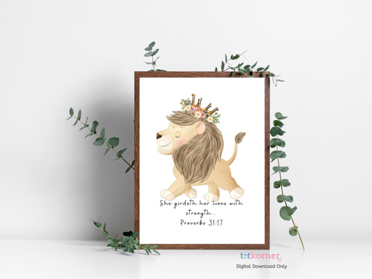 proverbs | bible verse | bible quote proverbs | bible verse wall art | bible verse art | bible verse print | bible verse sign | Christian art decor | Nursery decor | wall art | girls room decor | baby lion | baby shower | baby gift ideas | baby animal print | digital downloads | provers 31 17 | art prints | Christian prints | wall art prints