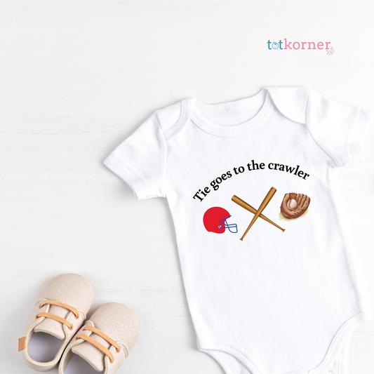 Funny Baseball Player Sports Baby Onesie | toddler baseball shirt | funny baseball onesie | toddler baseball onesie | tie goes to the crawler | funny baseball onesie