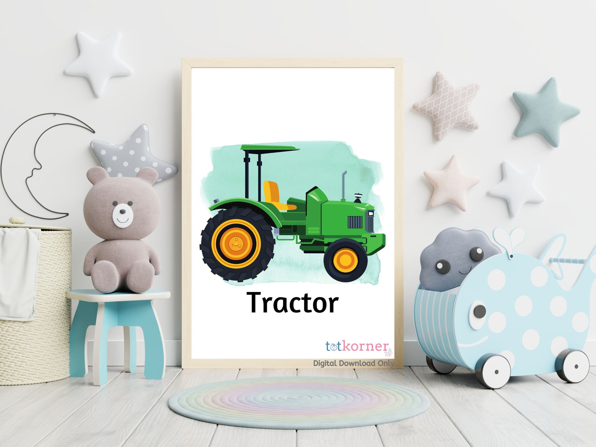 tractor | digital wall art | tractor digital art | digital tractor | digital download tractor | vehicle prints | boys room decor | boys birthday theme | unique gift for boys | printable | digital download | print for walls | nursery | prints | trucks  | nursery art | vehicle prints | construction decor