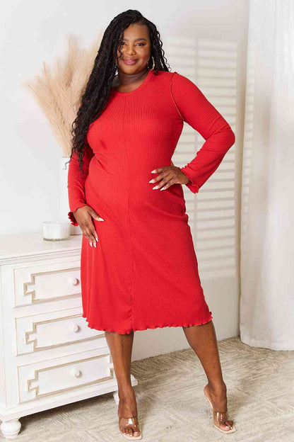 Round Neck Red Long Sleeve Dress
